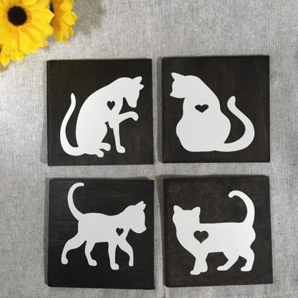 Hand Crafted | Loving Cat Coasters [4 pack] - Picture 1 of 3